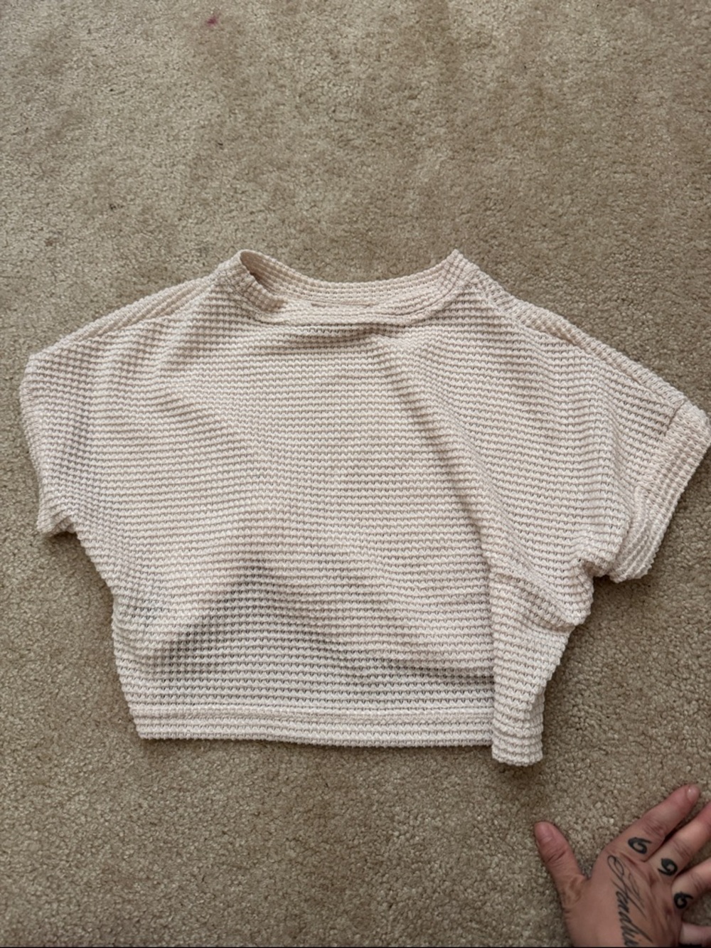 SHEIN Cream Textured Short Sleeve Cropped Top